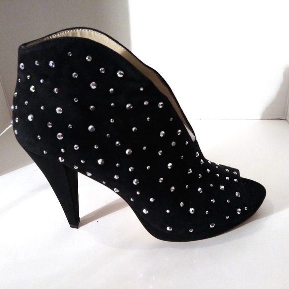 Black Ankle Boots with Rhinestones, Size 9.5M